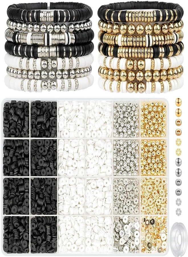 DRIVIJI DIYBeadsSet-3 - Polymer Bead Set with Spacer Beads, White & Black, 3 Colors, Multiple Sizes, DIY Bracelet & Jewellery Making Kit for Girls, Boys & Women (Bracelets Making KIT Black) - Image 1